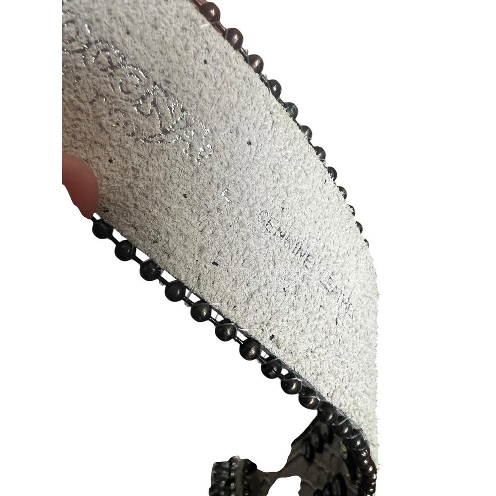 Nocona Leather Belt Womens Large White Western Fleur De Lis Rhinestone Studded - Picture 6 of 8